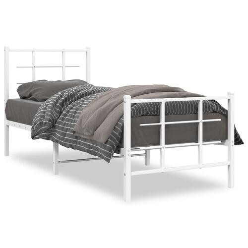 Sengeramme med sengegavl og fodgærde 75x190 cm metal hvid