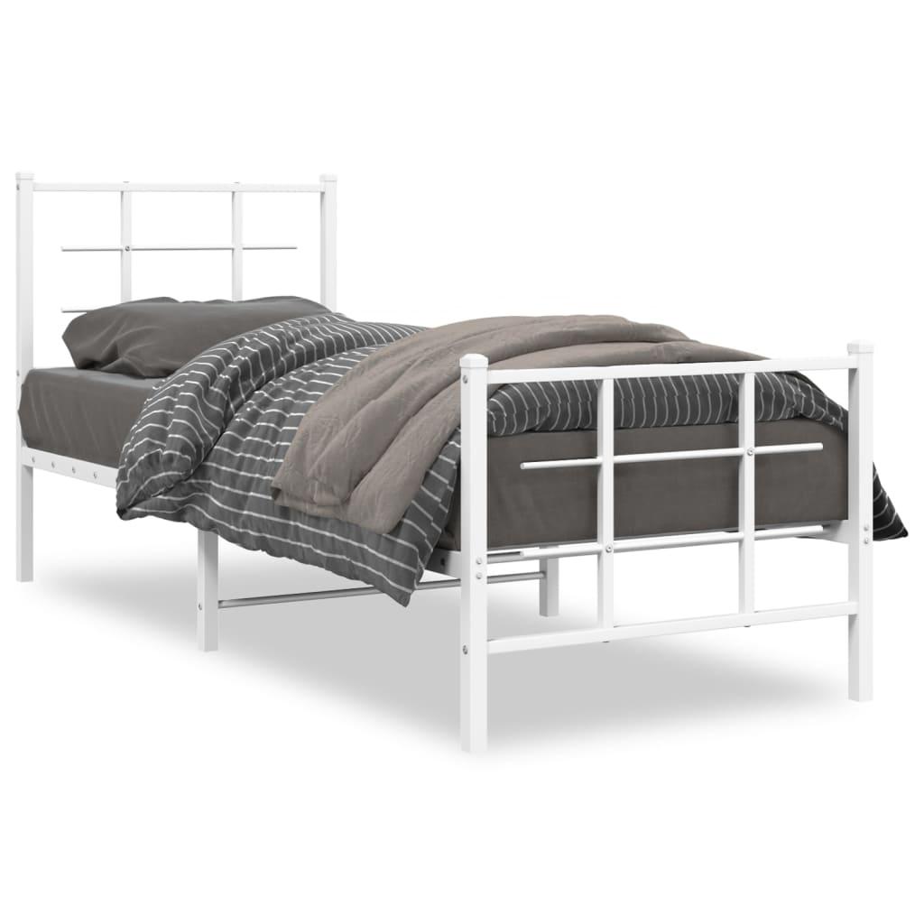 Sengeramme med sengegavl og fodgærde 75x190 cm metal hvid