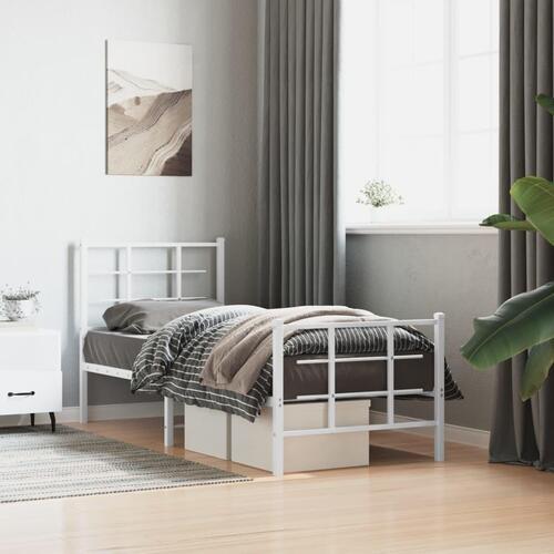 Sengeramme med sengegavl og fodgærde 75x190 cm metal hvid