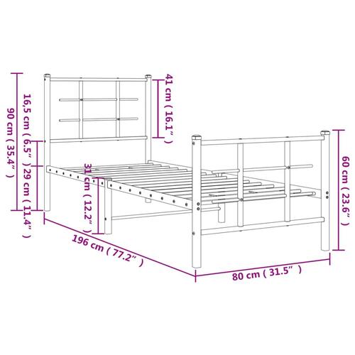 Sengeramme med sengegavl og fodgærde 75x190 cm metal hvid