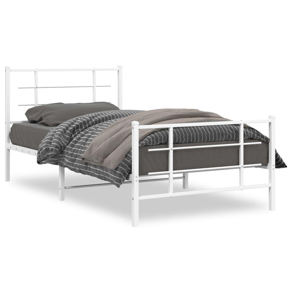 Sengeramme med sengegavl og fodgærde 107x203 cm metal hvid