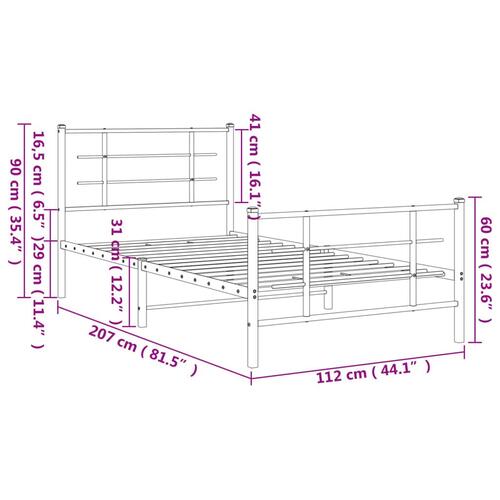 Sengeramme med sengegavl og fodgærde 107x203 cm metal hvid