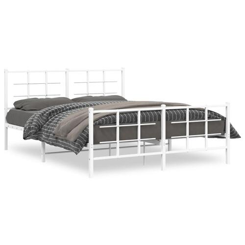 Sengeramme med sengegavl og fodgærde 150x200 cm metal hvid