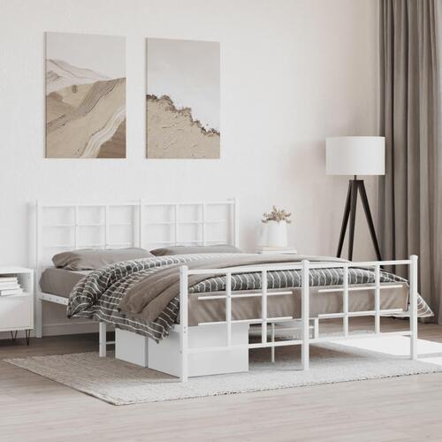 Sengeramme med sengegavl og fodgærde 150x200 cm metal hvid