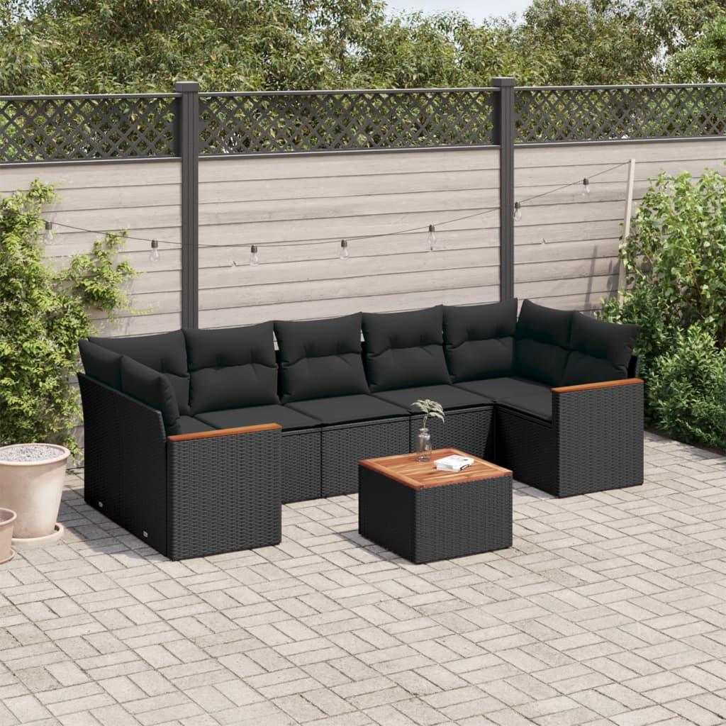 Sofasæt til haven 8 dele med hynder polyrattan sort