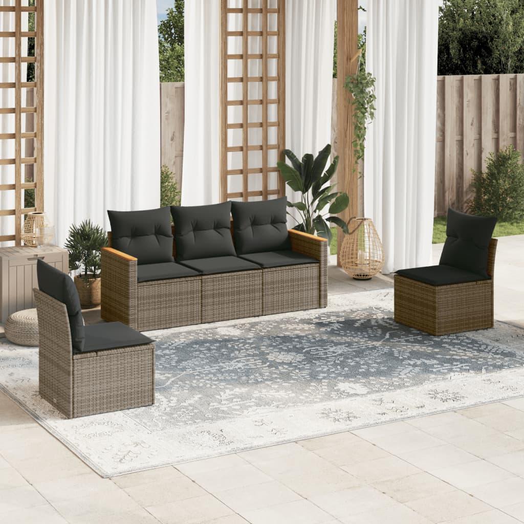 Sofasæt 5 dele med hynder polyrattan grå
