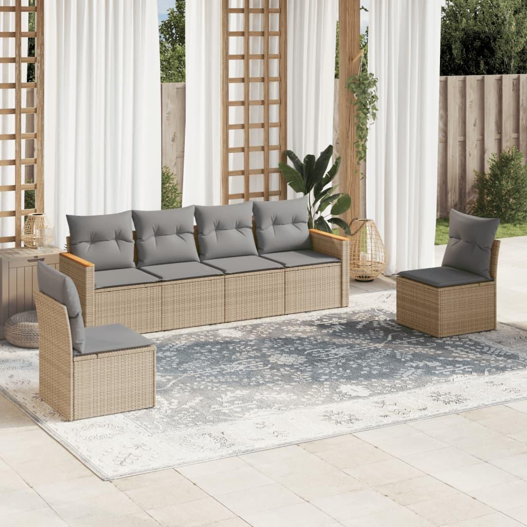 Sofasæt til haven 6 dele med hynder polyrattan beige