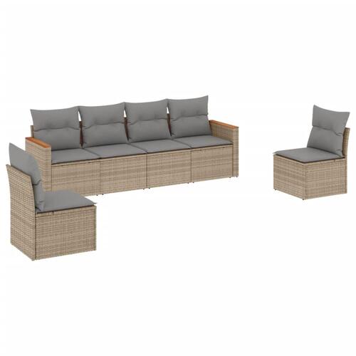 Sofasæt til haven 6 dele med hynder polyrattan beige