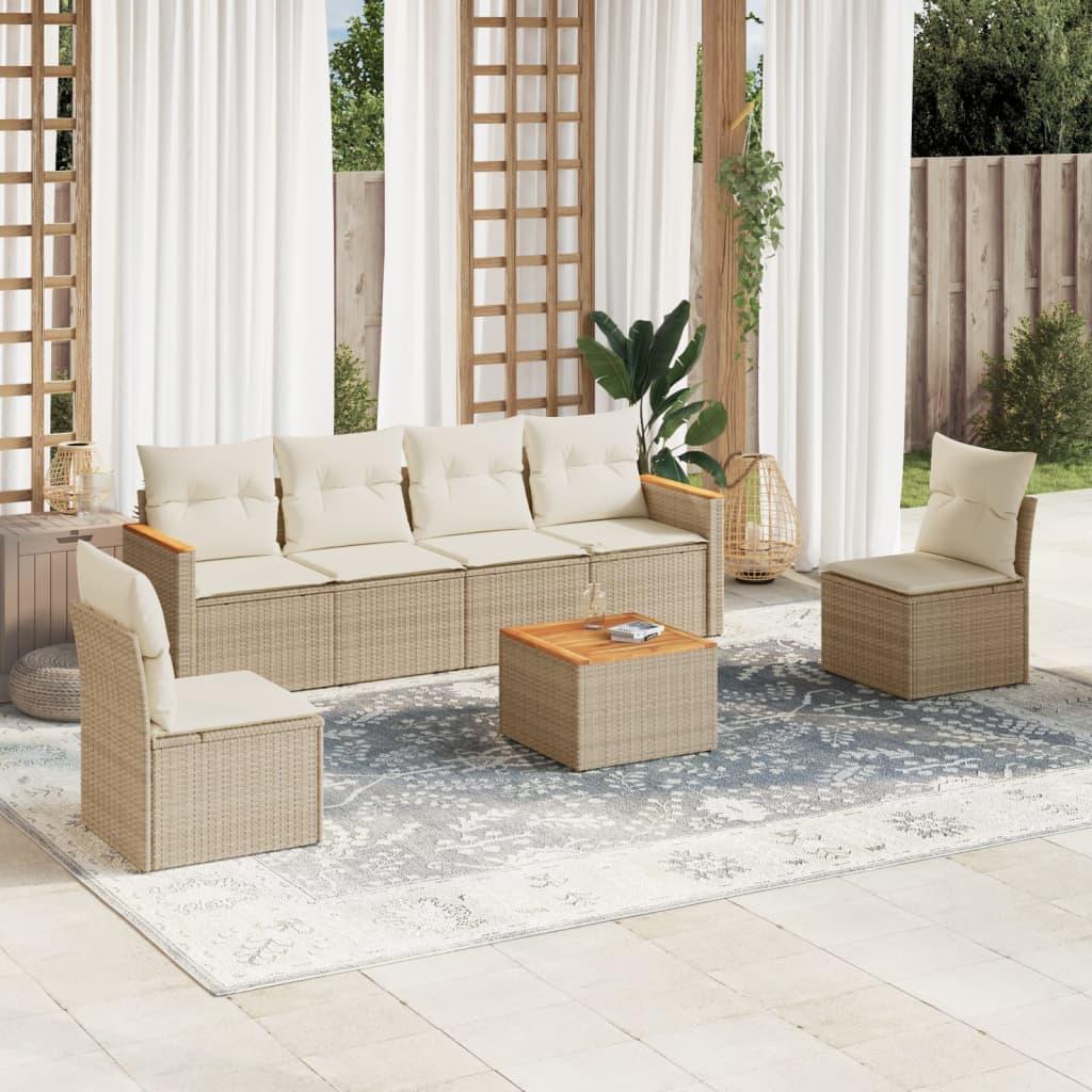 Sofasæt til haven 7 dele med hynder polyrattan beige