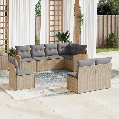 Sofasæt til haven 8 dele med hynder polyrattan beige