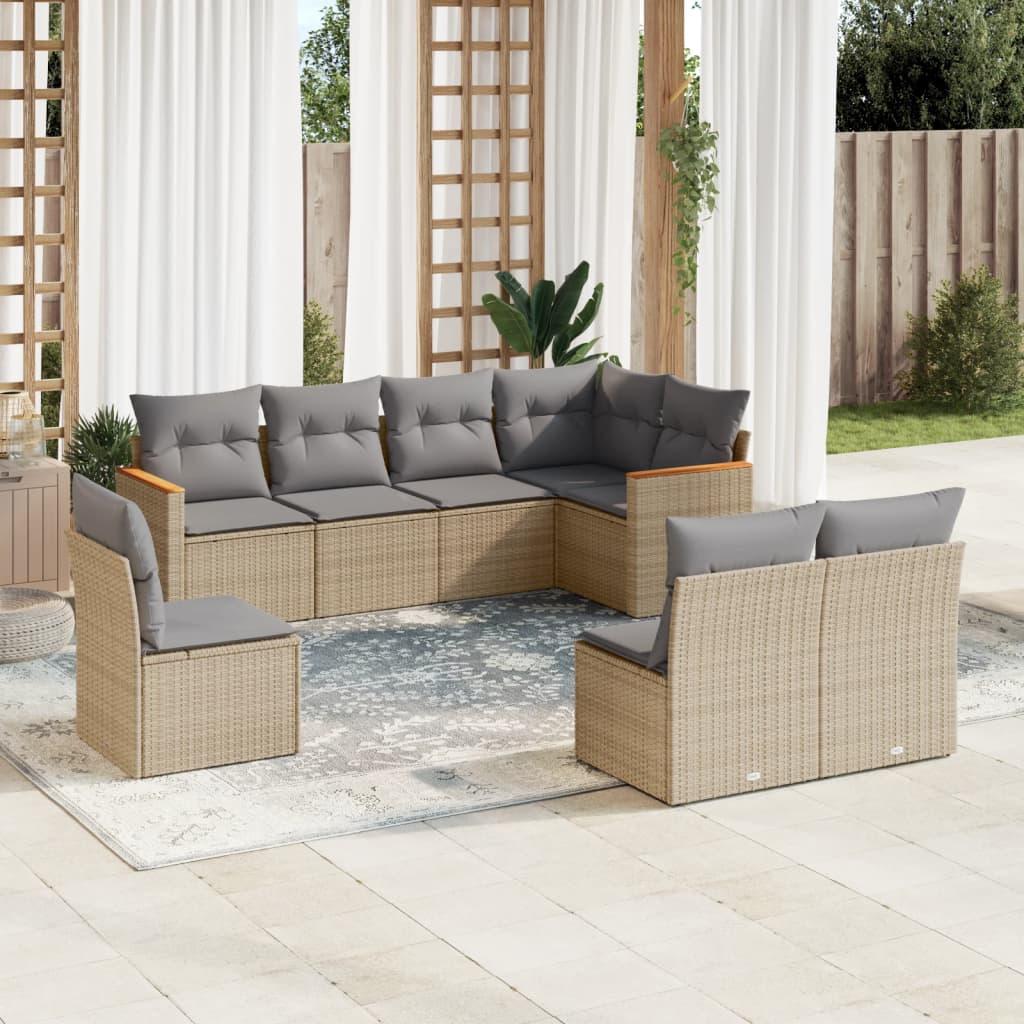 Sofasæt til haven 8 dele med hynder polyrattan beige