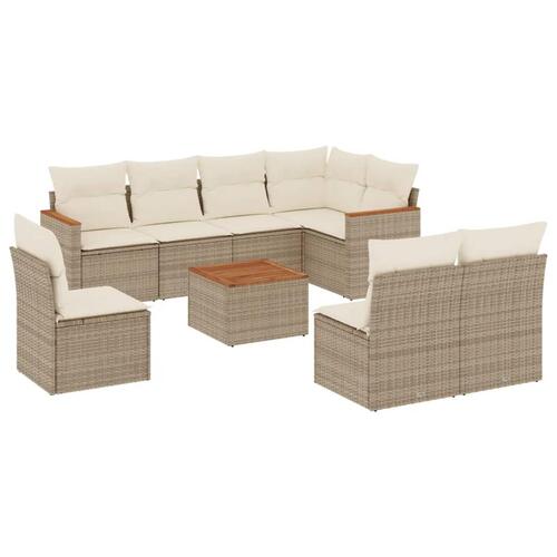 Sofasæt til haven 9 dele med hynder polyrattan beige
