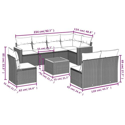 Sofasæt til haven 9 dele med hynder polyrattan beige