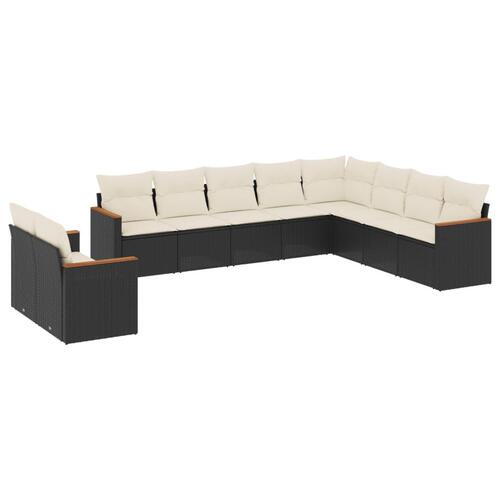 Sofasæt til haven 10 dele med hynder polyrattan sort