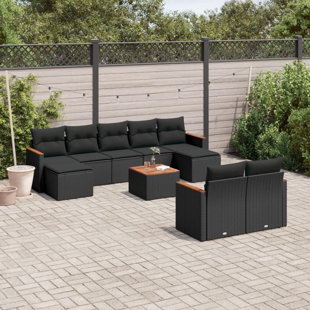 Sofasæt til haven 10 dele med hynder polyrattan sort