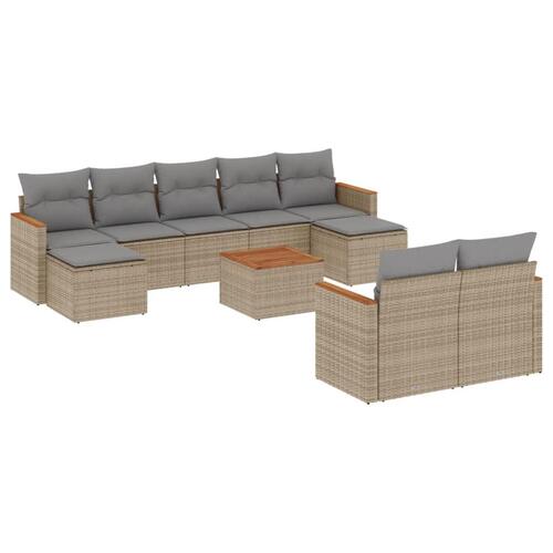 Sofasæt til haven 10 dele med hynder polyrattan beige