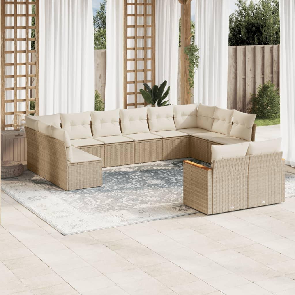 Sofasæt til haven 12 dele med hynder polyrattan beige