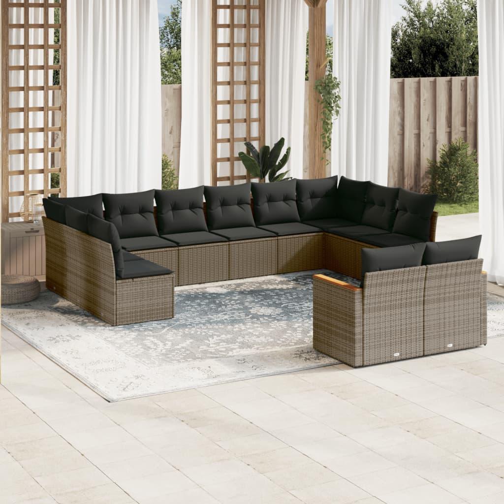 Sofasæt til haven 12 dele med hynder polyrattan grå