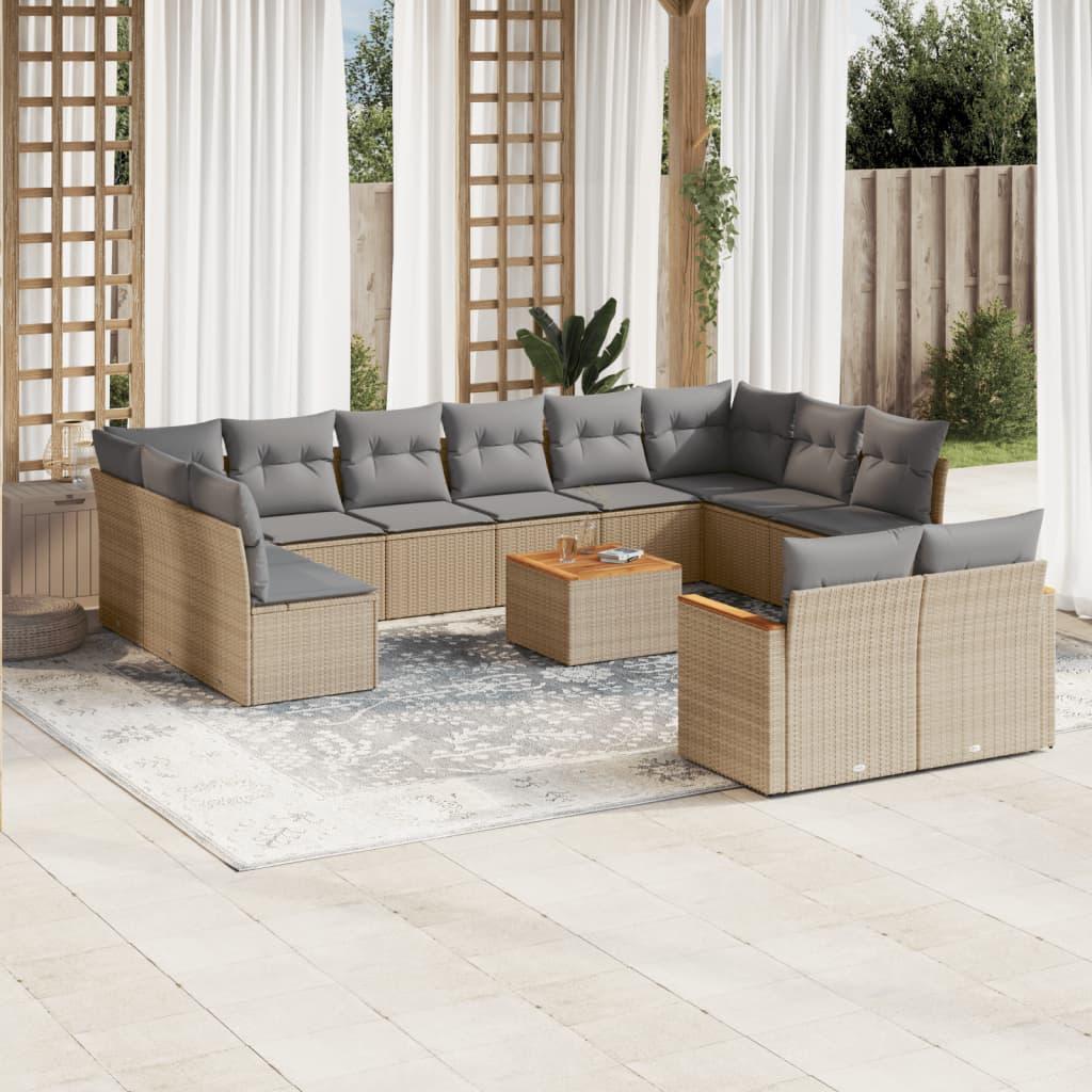 Sofasæt til haven 13 dele med hynder polyrattan beige