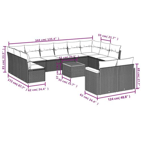 Sofasæt til haven 13 dele med hynder polyrattan beige