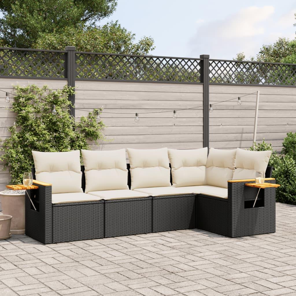 Sofasæt til haven 5 dele med hynder polyrattan sort