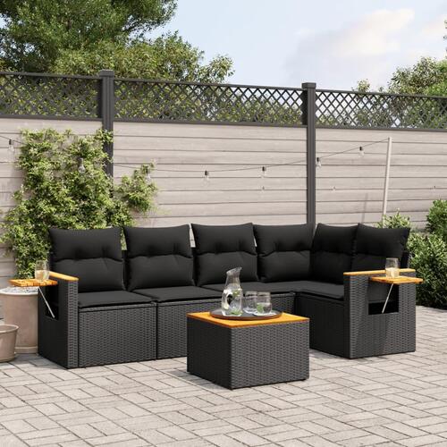 Sofasæt til haven 6 dele med hynder polyrattan sort