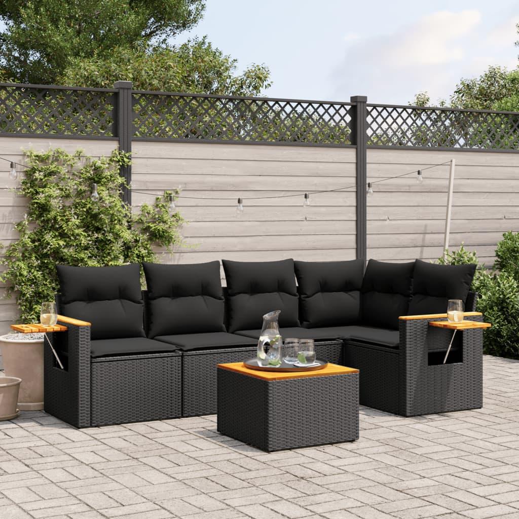 Sofasæt til haven 6 dele med hynder polyrattan sort
