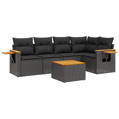 Sofasæt til haven 6 dele med hynder polyrattan sort