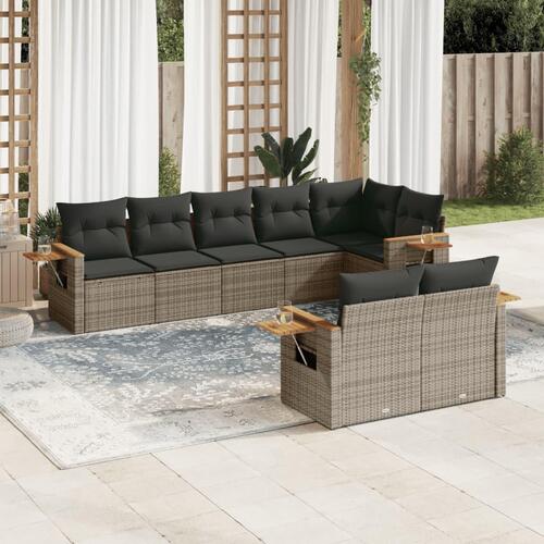 Sofasæt til haven 8 dele med hynder polyrattan grå