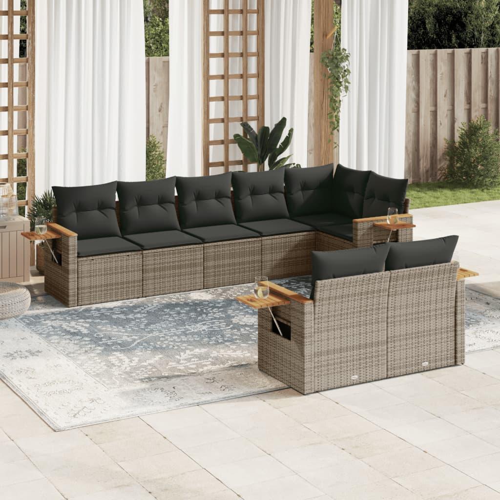 Sofasæt til haven 8 dele med hynder polyrattan grå