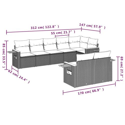 Sofasæt til haven 8 dele med hynder polyrattan grå