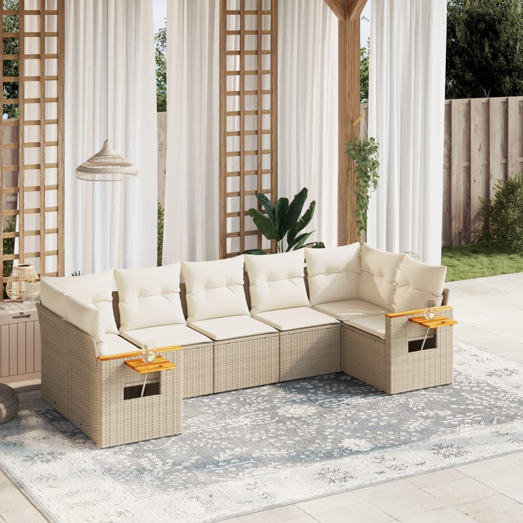 Sofasæt til haven 7 dele med hynder polyrattan beige billede