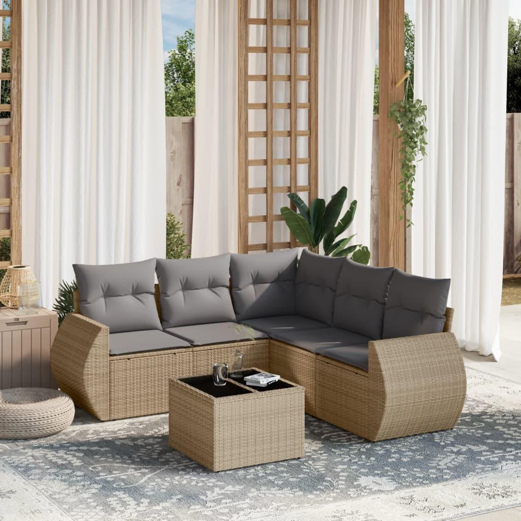 Sofasæt til haven 6 dele med hynder polyrattan beige