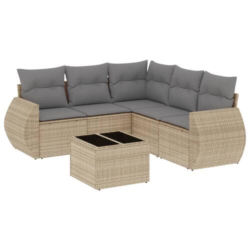 Sofasæt til haven 6 dele med hynder polyrattan beige