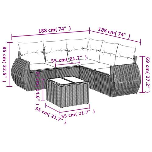 Sofasæt til haven 6 dele med hynder polyrattan beige