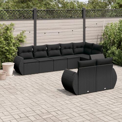 Sofasæt til haven 8 dele med hynder polyrattan sort