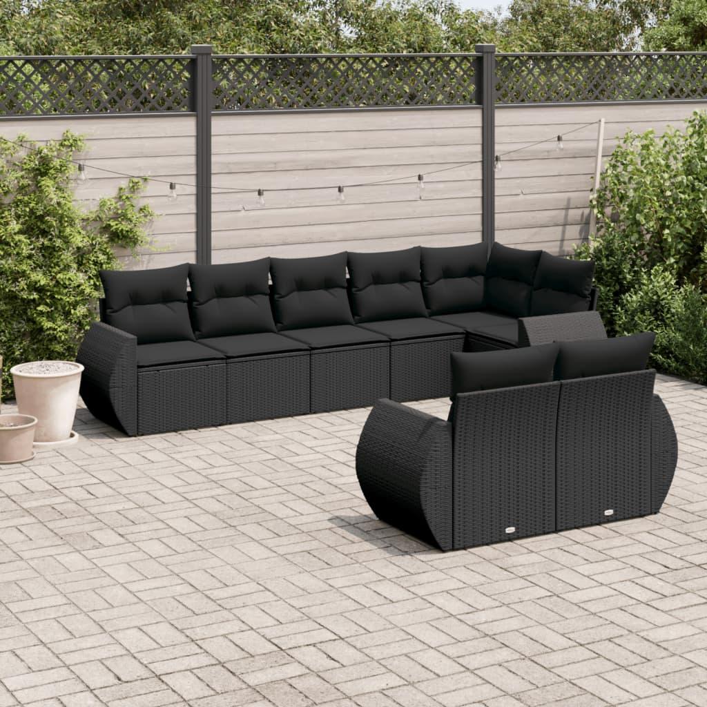 Sofasæt til haven 8 dele med hynder polyrattan sort