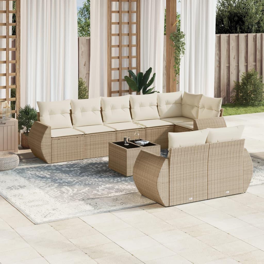 Sofasæt til haven 9 dele med hynder polyrattan beige