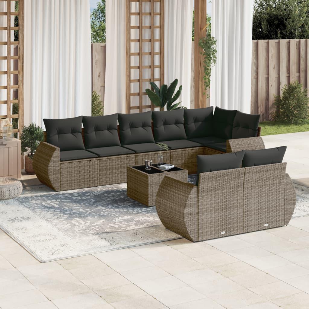 Sofasæt til haven 9 dele med hynder polyrattan grå