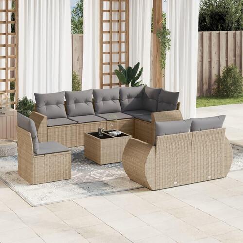 Sofasæt til haven 9 dele med hynder polyrattan beige