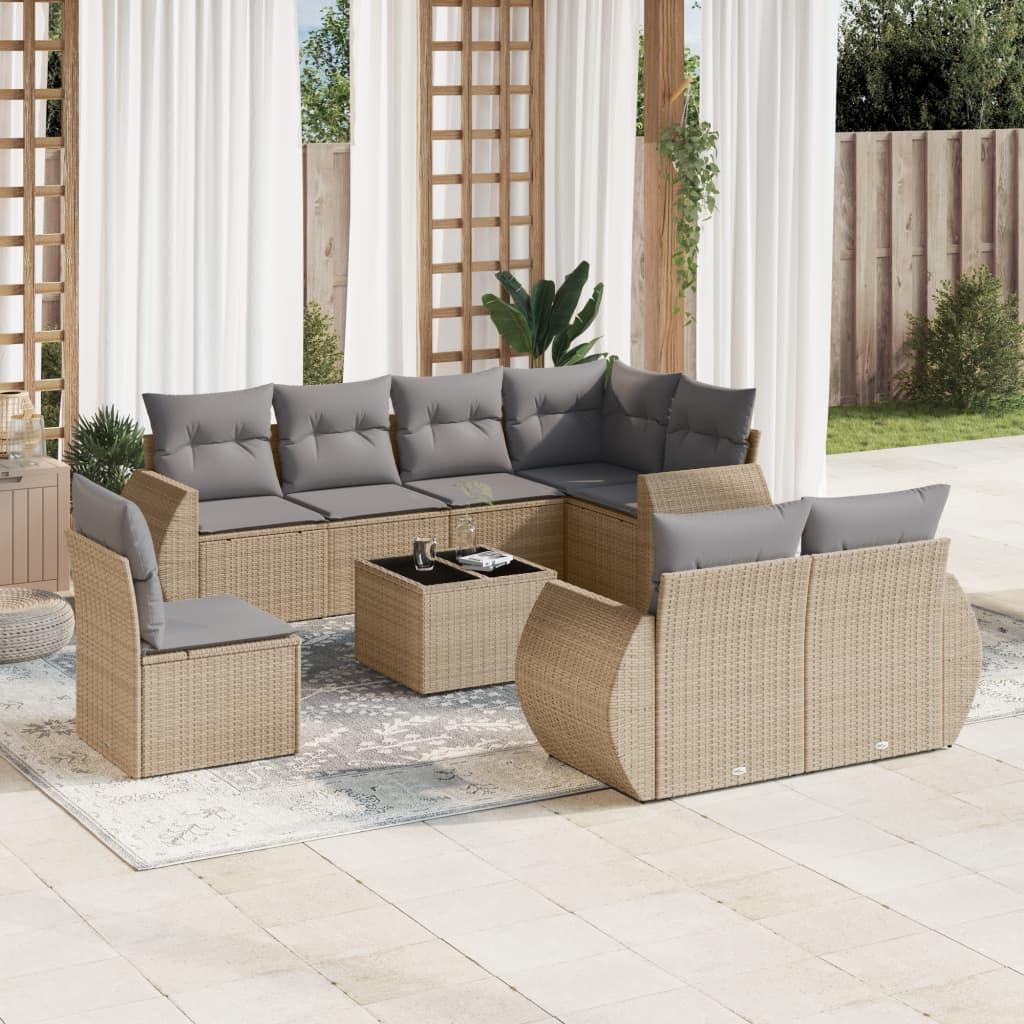 Sofasæt til haven 9 dele med hynder polyrattan beige