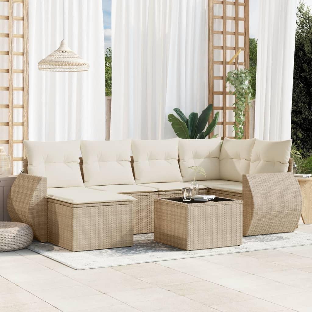 Sofasæt til haven 7 dele med hynder polyrattan beige