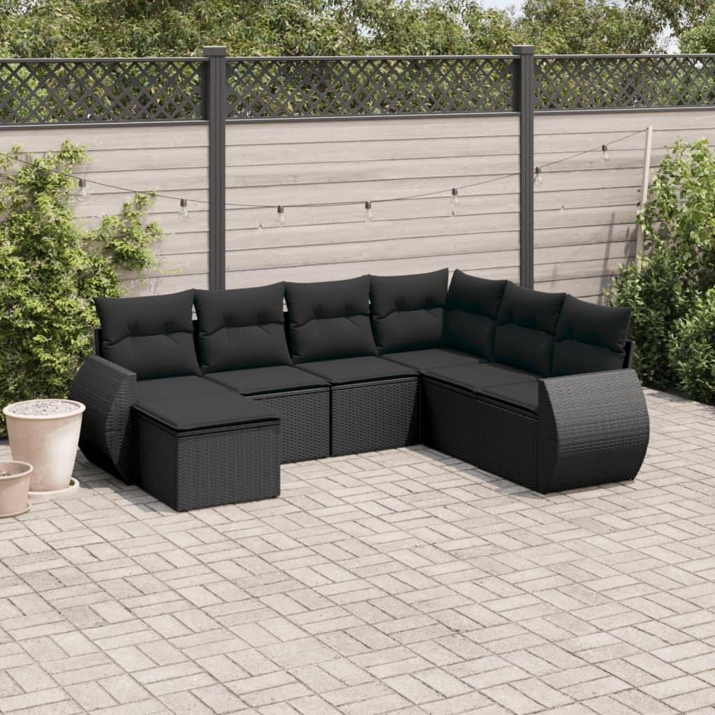 Sofasæt til haven 7 dele med hynder polyrattan sort