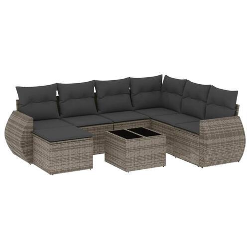 Sofasæt til haven 8 dele med hynder polyrattan grå