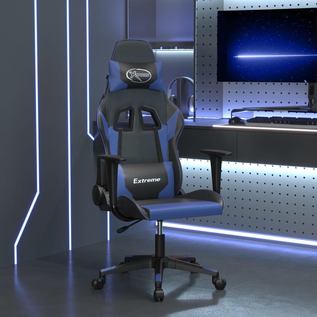 Gamingstol m. massagefunktion kunstlæder sort og blå billede