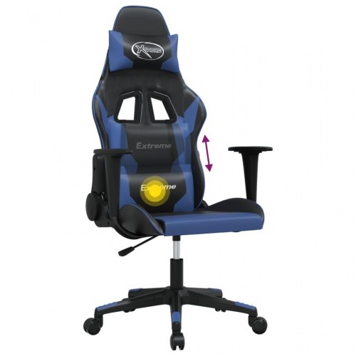 Gamingstol med massagefunktion i kunstlæder - sort/blå