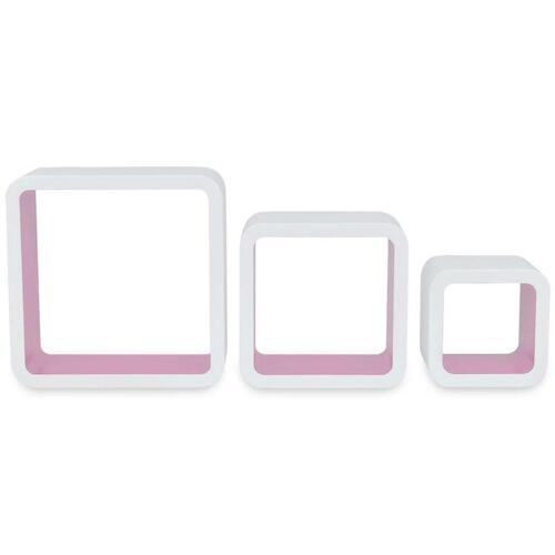 3 Hvid-pink MDF svævende vægdisplay kuber bog/DVD opbevaring