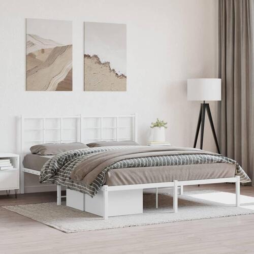 Sengeramme med sengegavl 150x200 cm metal hvid
