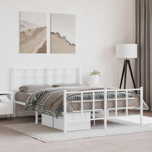 Sengeramme med sengegavl og fodgærde 135x190 cm metal hvid