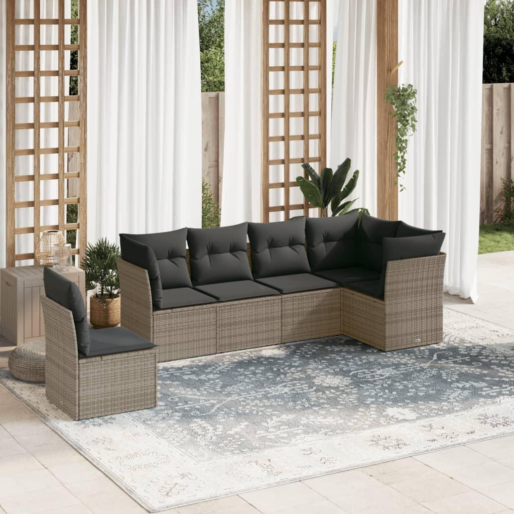 Sofasæt til haven 6 dele med hynder polyrattan grå